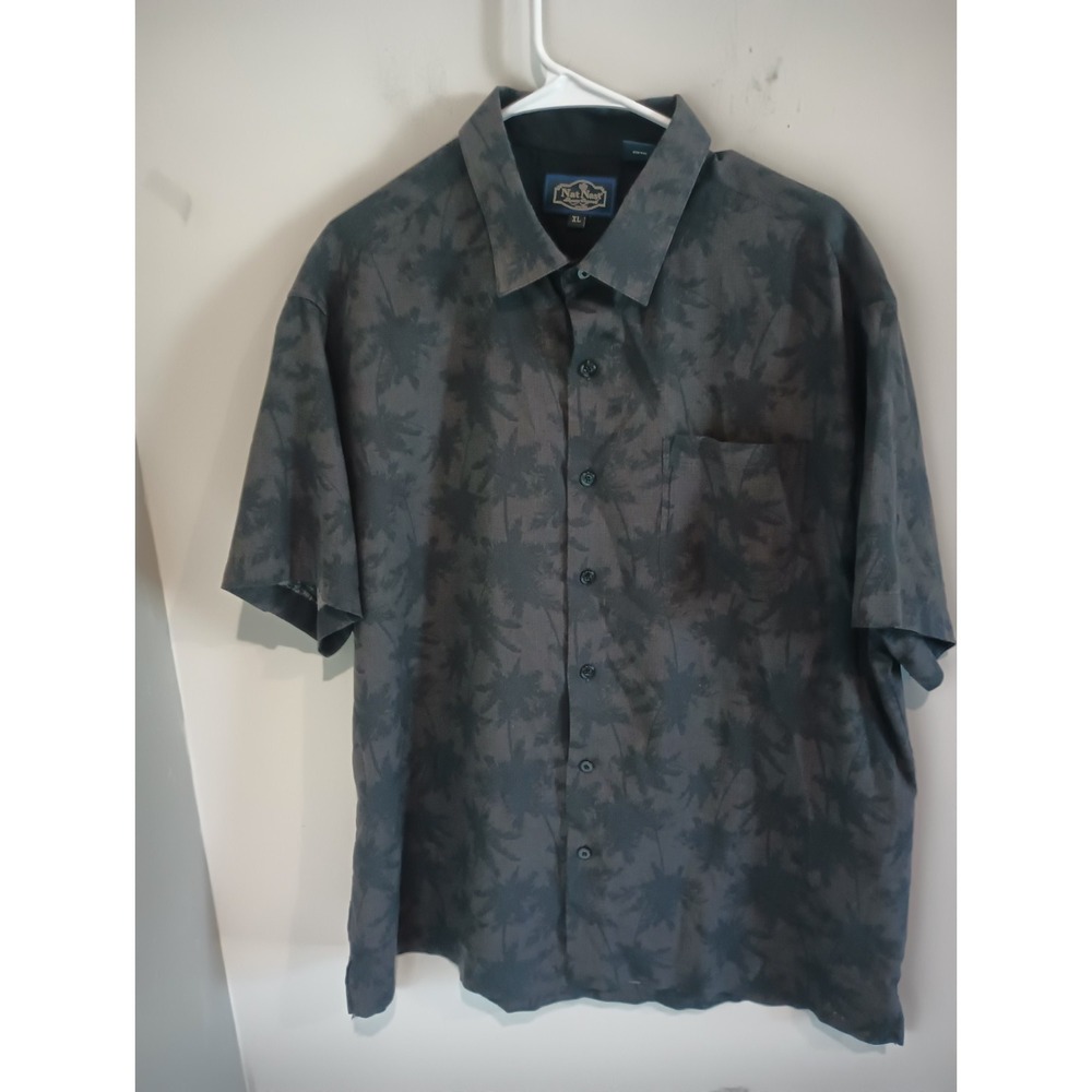 Nat Nast Mens XL Silk Cotton Button Up Shirt Short Sleeve Palm Tree Hawaiian